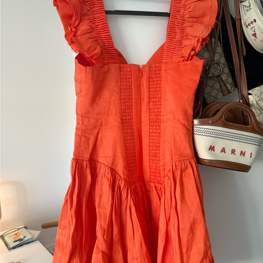 Aje Orange Ruffled Dress